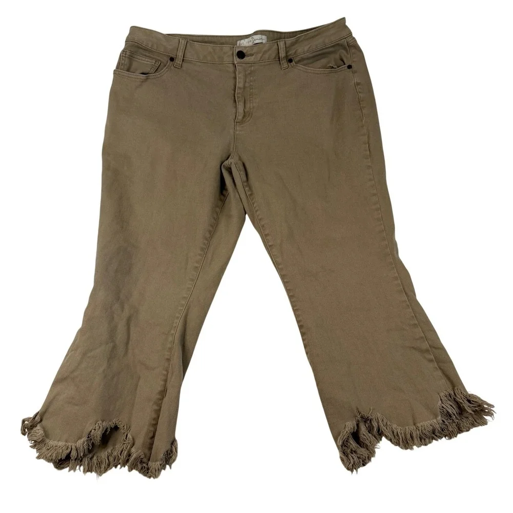 C. Est. 1946 Denim Tan Frayed Hem Wide Leg Flare Jeans Hi-Rise Plus Size 18W